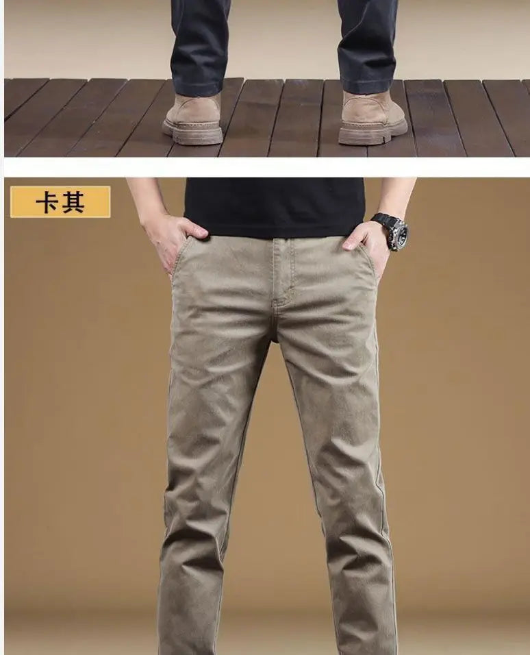 Noxwear - 2025 Summer Thin Cotton Men's Casual Pants Trendy Versatile Elastic Light Business Trousers Work Formal Slim Straight Pants