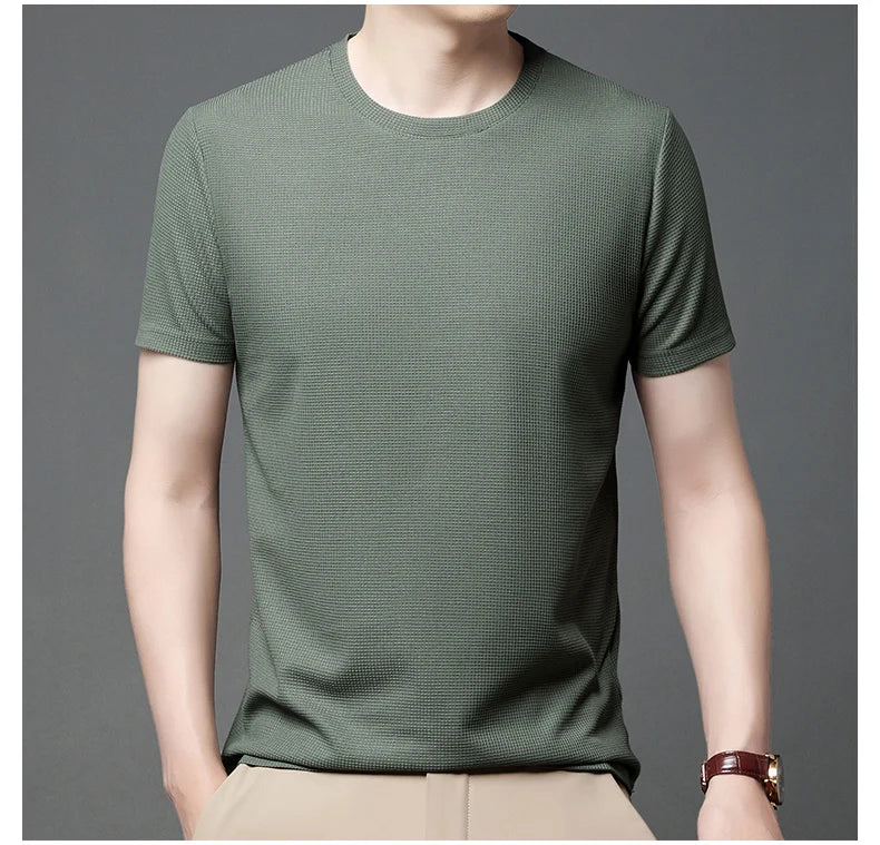 Noxwear - New Summer Waffle Round Neck Short Sleeved T-shirt for Men's Short Sleeved Top
