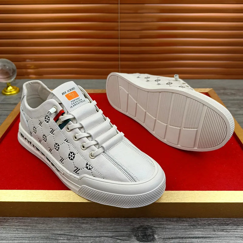 Noxwear - European New Shoes for Men Genuine Leather Casual Shoes Trend Print Flats Skateboard Shoes Youth Street Sneakers