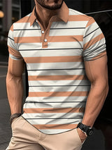 Noxwear - Men's Short Clothes Sleeved Lapel 3D Digital Printed Striped Polo Shirt Summer  Man's Business Casual Top Clothes Oversized