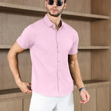 Noxwear -New Men's Business Casual Solid Color Short Sleeved Shirt for Summer Fashion No Ironing Comfortable and Versatile Top