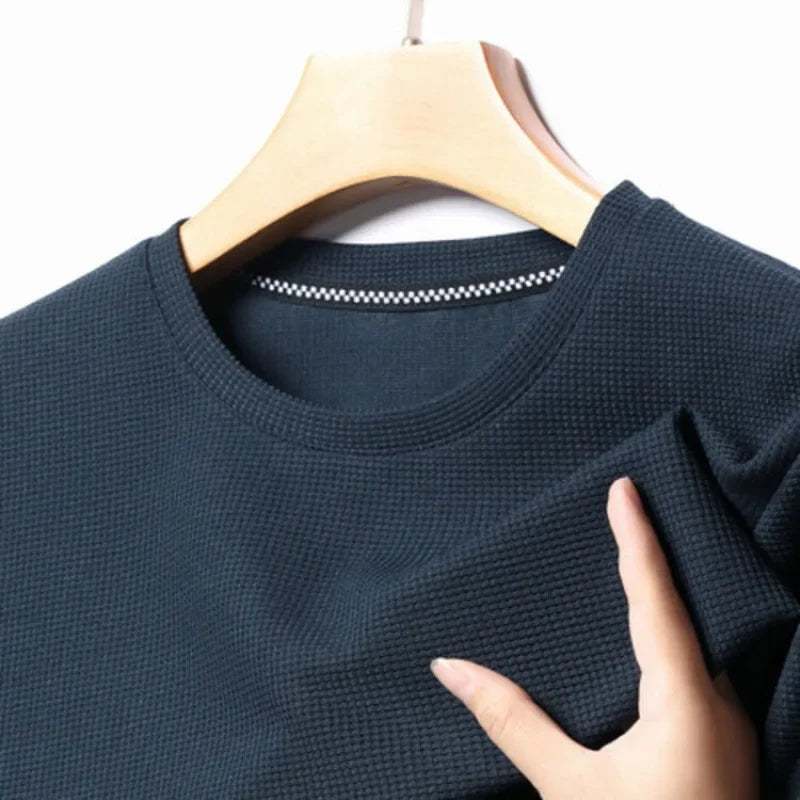 Noxwear - New Summer Waffle Round Neck Short Sleeved T-shirt for Men's Short Sleeved Top