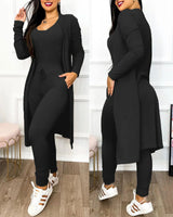 Noxwear Two Piece Set Women Outfit 2023 Spring Fashion Drawstring Pocket Design U-Neck Sleeveless Skinny Jumpsuit & Long Sleeve Coat Set