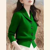 Noxwear 2025 New Spring Autumn Turndown Collar High End Women Knitt Cardigan Sweater Fashion Korean Version Female Knitwear Tops