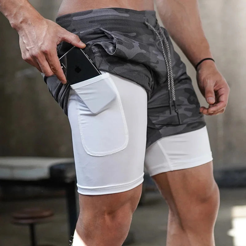 Noxwear - Camo Running Shorts Men Gym Sports Shorts 2 In 1 Quick Dry Workout Training Gym Fitness Jogging Short Pants Summer Men Shorts