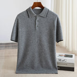Noxwear - 100% Merino wool men's lapel short sleeved sweater T-shirt new knitted casual business men's pullover sweater wool T-shirt summe