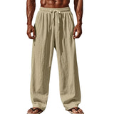 Noxwear -  New Men Cotton and Linen Casual Pants Simple and Comfortable Straight Leg Pants Waist Drawstring Plus Size Looser S-4XL
