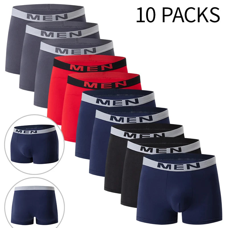 Noxwear - 4/10piece Men's European And American Size Printed Fashionable Underwear Comfortable Plus Size Boxer Shorts Casual Sports Shorts