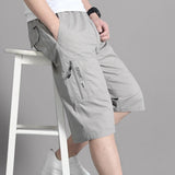 Noxwear - Mens Cargo Shorts Knee Pants Zipper Pocket Summer Cotton Shorts Climbing Jogger Elastic Waist Sports Wear