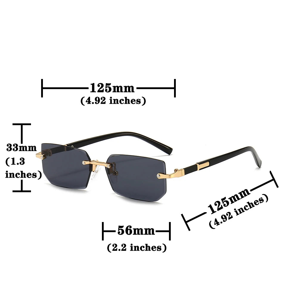 Noxwear - Rimless Sunglasses Rectangle Fashion Popular Women Men Shades Small Square Sun Glasses For Female Male Summer Traveling Oculos