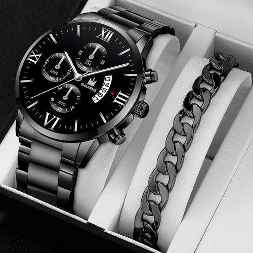 Noxwear -  Mens Fashion Business Quartz Watch Fashion Fake Three Eye Six Pin Calendar Men Watch Stainless Steel Belt Men Watches