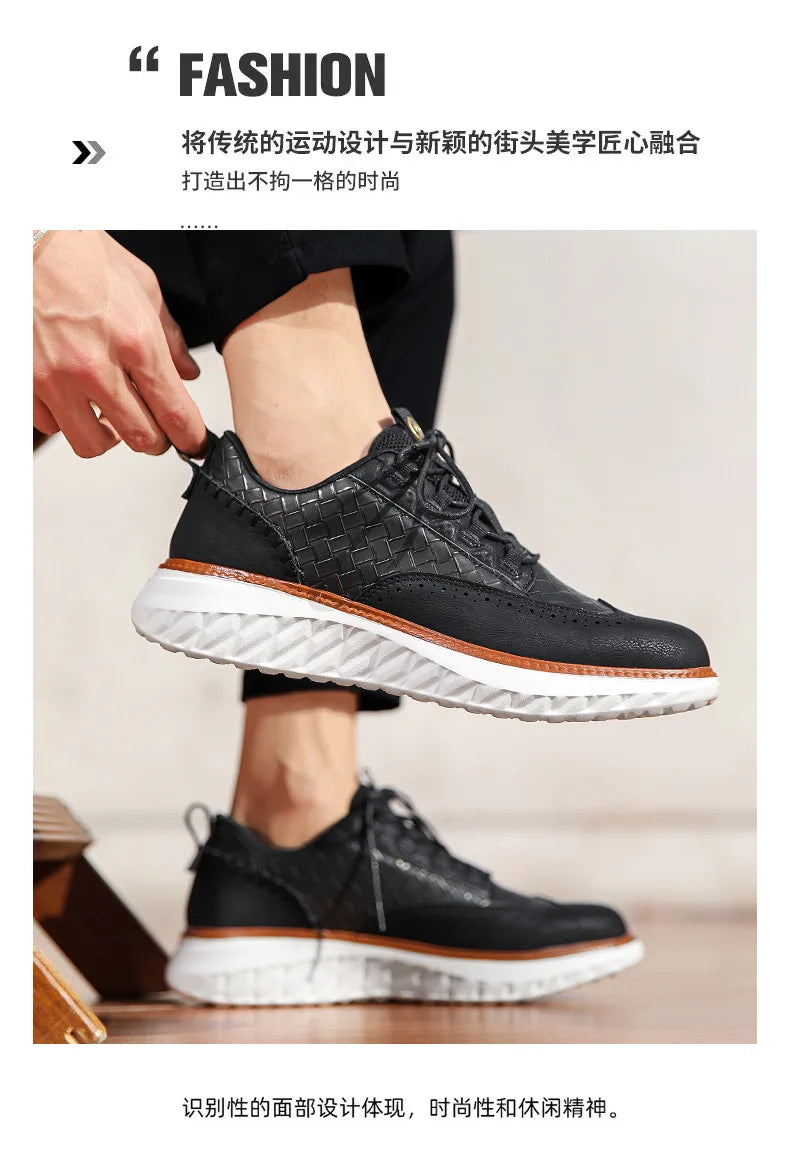 Noxwear - New Shoes for Men Leather Casual Shoes Fashion Breathable Brogues Sport Shoes Street Cool Chunky Sneakers