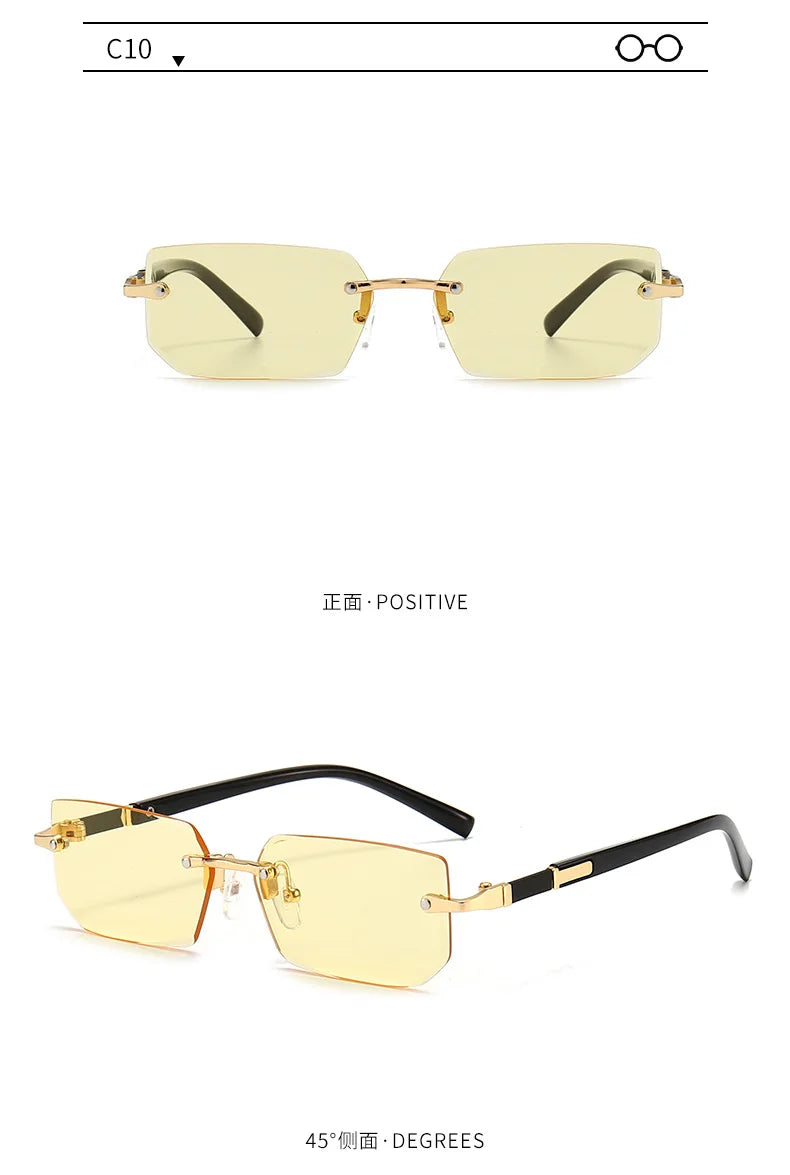 Noxwear - Rimless Sunglasses Rectangle Fashion Popular Women Men Shades Small Square Sun Glasses For Female Male Summer Traveling Oculos