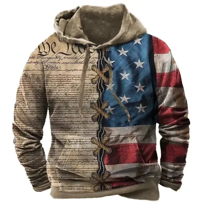 Noxwear - Fashion US Flag Print Hoodies For Men Hip Hop Trend Harajuku Vintage Clothes Spring and Autumn New in Sweatshirts Oversized Tops