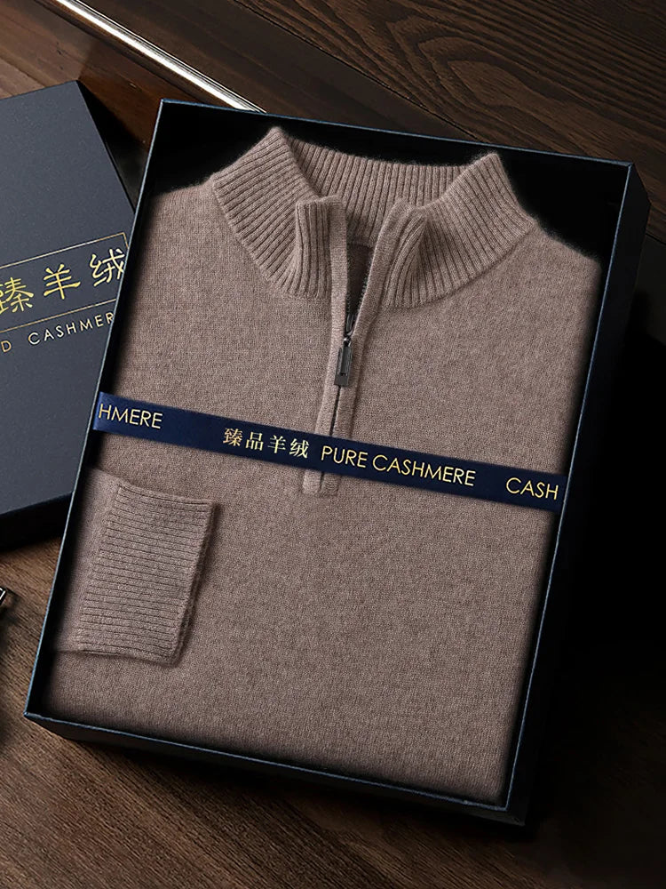 Noxwear - CHICUU Men's 100% Cashmere Sweater Zipper Pullover Mock Neck Long Sleeve Basic Cashmere Knitwear Autumn Winter Clothing Tops