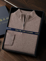Noxwear - CHICUU Men's 100% Cashmere Sweater Zipper Pullover Mock Neck Long Sleeve Basic Cashmere Knitwear Autumn Winter Clothing Tops