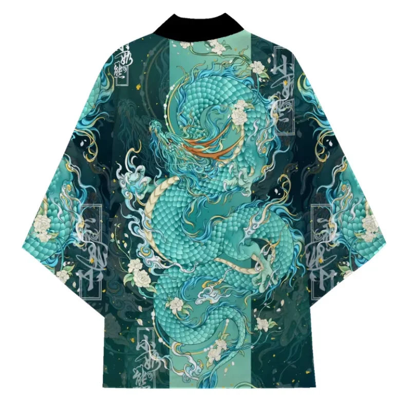 Noxwear-Summer Japanese Style Anime Dragon Print Cosplay Haori Yukata Top Adult Traditional Samurai Loose Kimono Cardigan for Men Women