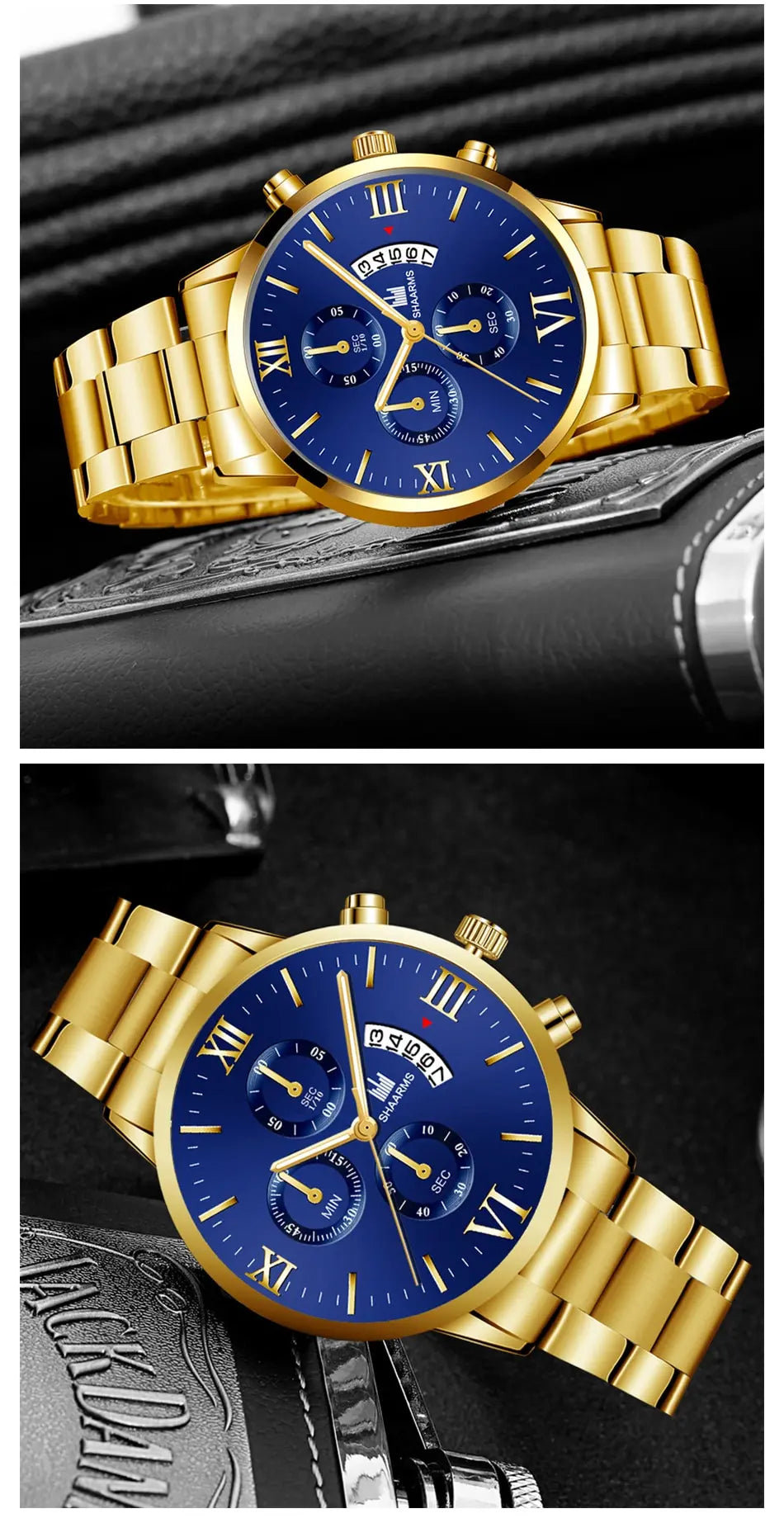 Noxwear -  Mens Fashion Business Quartz Watch Fashion Fake Three Eye Six Pin Calendar Men Watch Stainless Steel Belt Men Watches
