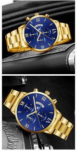 Noxwear -  Mens Fashion Business Quartz Watch Fashion Fake Three Eye Six Pin Calendar Men Watch Stainless Steel Belt Men Watches