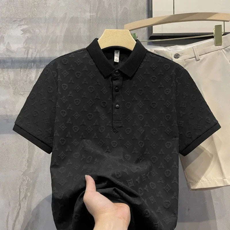 Noxwear - Summer New Men's Lop-up Hollow Short-sleeved Polo Tee Shirt Ice Silk Breathable Business Fashion T-Shirt Male Brand Clothes