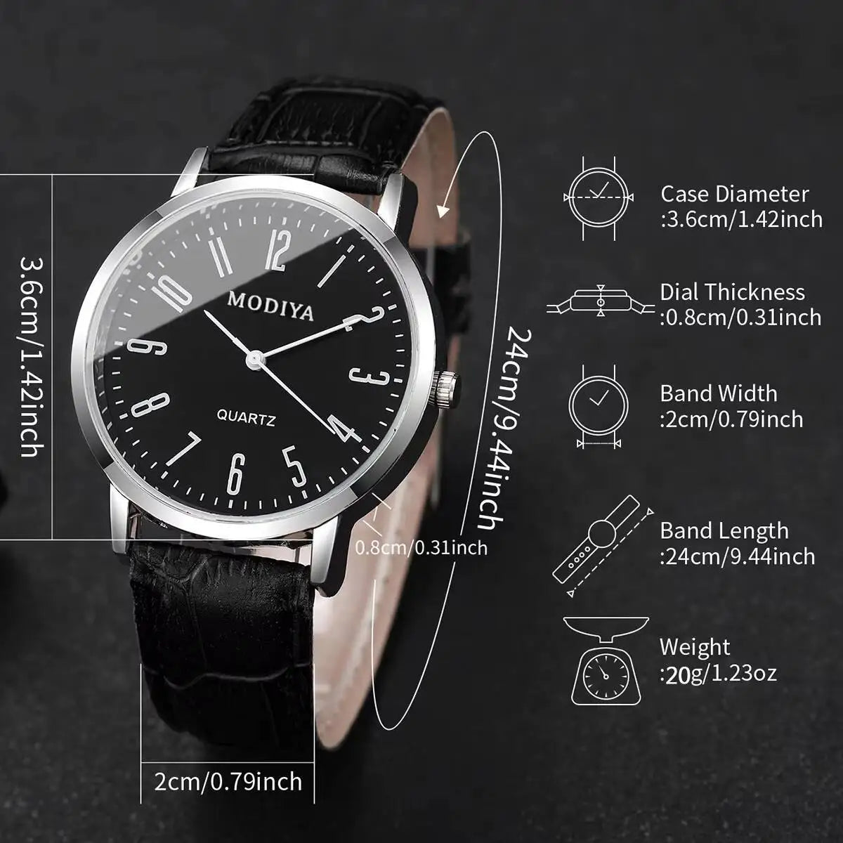 Noxwear - 3PCS/Set Fashio Arabic Dial Men Business Watches Casual Leather Strap Quartz Wristwatches Reloj Hombre（Without Box）