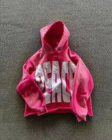 Noxwear Anime Hoodies in red featuring bold white GAP chest logo print, oversized fit, and casual streetwear style.