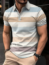 Noxwear - Men's Short Clothes Sleeved Lapel 3D Digital Printed Striped Polo Shirt Summer  Man's Business Casual Top Clothes Oversized