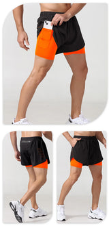 Noxwear - Men's Running Shorts Quick-drying Fitness Black Double Layer Shorts Men New Sport Workout Training Bodybuilding Short Pants