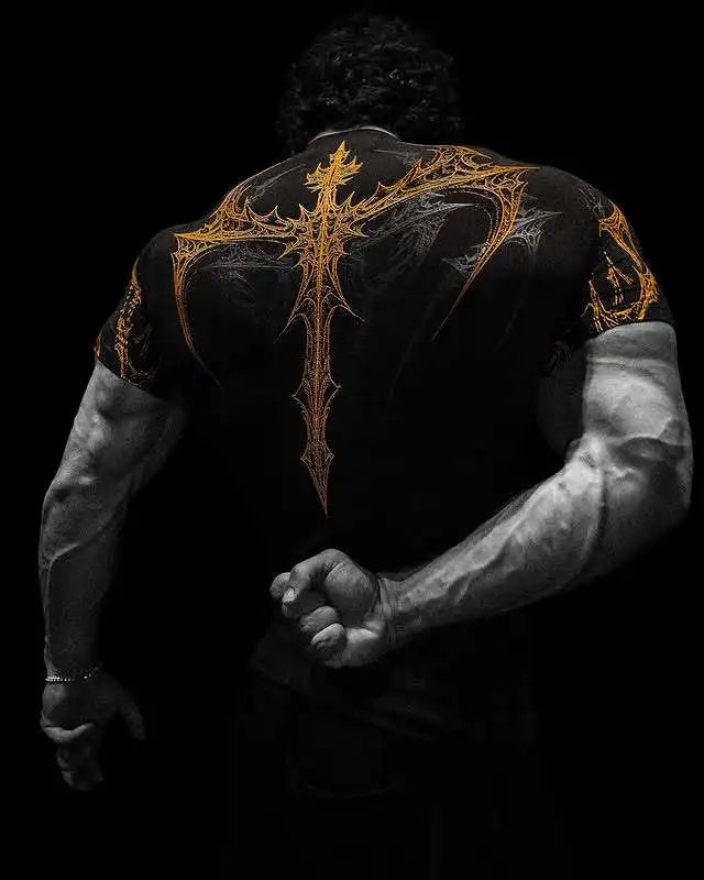Noxwear - GYM T-shirt Men's Dark Gothic Print Muscle Tee  High Elasticity And Quick Drying Exercise For Bodybuilding Training 2025 Summer