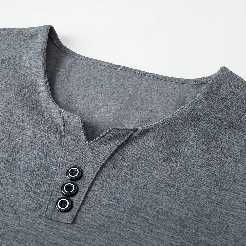 Noxwear - 2025 New Men's Business Casual Three Button V-neck Short Sleeved T-shirt Korean Style Summer Comfortable Versatile Top