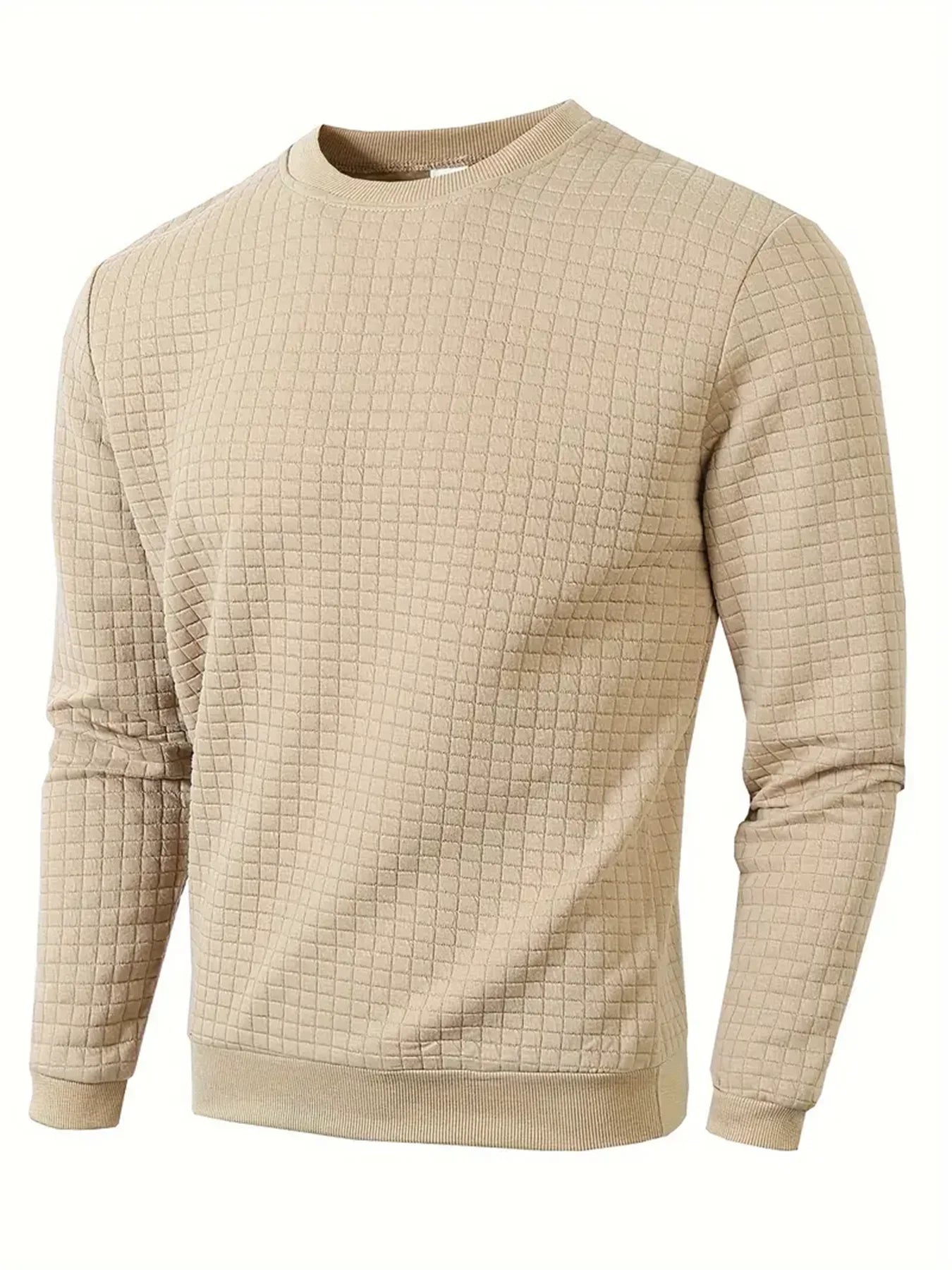Noxwear - Autumn Men's Crew Neck Pullover Solid Color Casual Jacquard Check Sweatshirt Long Sleeve Warm Slim Sweaters Knitted Streetwear