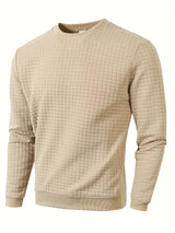 Noxwear - Autumn Men's Crew Neck Pullover Solid Color Casual Jacquard Check Sweatshirt Long Sleeve Warm Slim Sweaters Knitted Streetwear