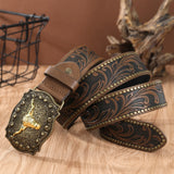 Noxwear - Western Cowboy Belt Cowhead Big Plate Buckle Trend Retro Belt Punk Style Pu Leather Belt