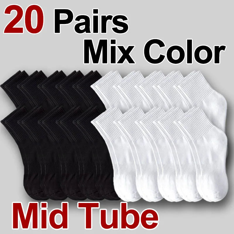 Noxwear - 5/10/20 Pairs Neutral Solid Color Round Neck Socks Spring Autumn Sweat Absorbing Breathable Comfortable All-season Sports Socks