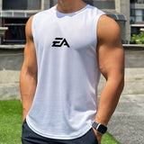 Noxwear - Summer New Trend Men's Pullover Round Neck Mesh Bottom Shirt Sports Fitness Swimming Running Shirt Sleeveless Vest Quick  Dry