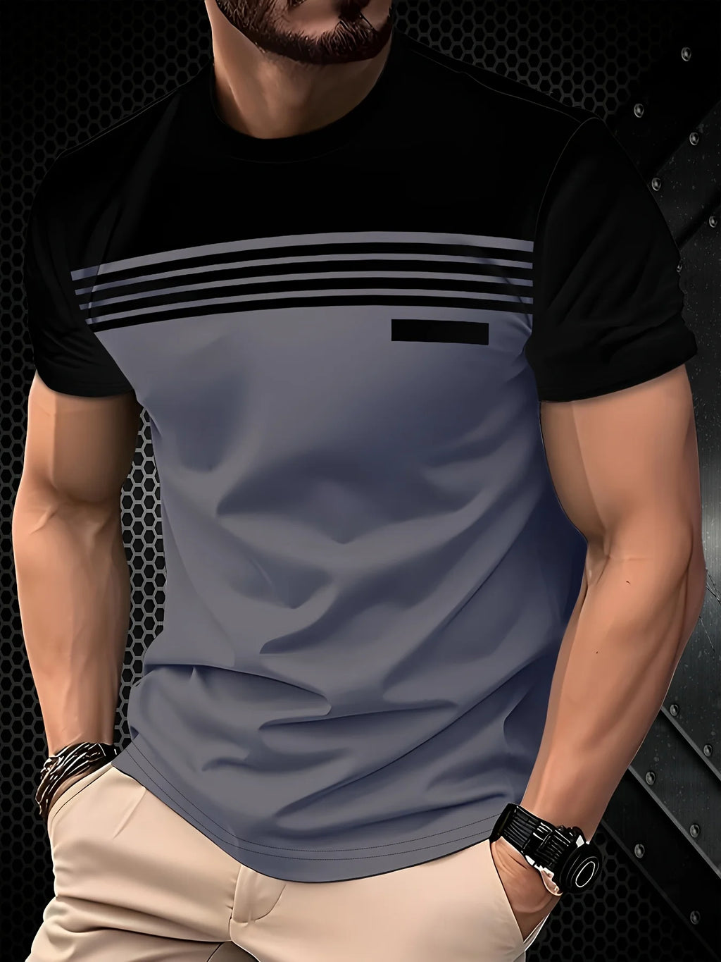 Noxwear - Fashionable men's summer new striped print comfortable breathable round neck T-shirt outdoor casual top