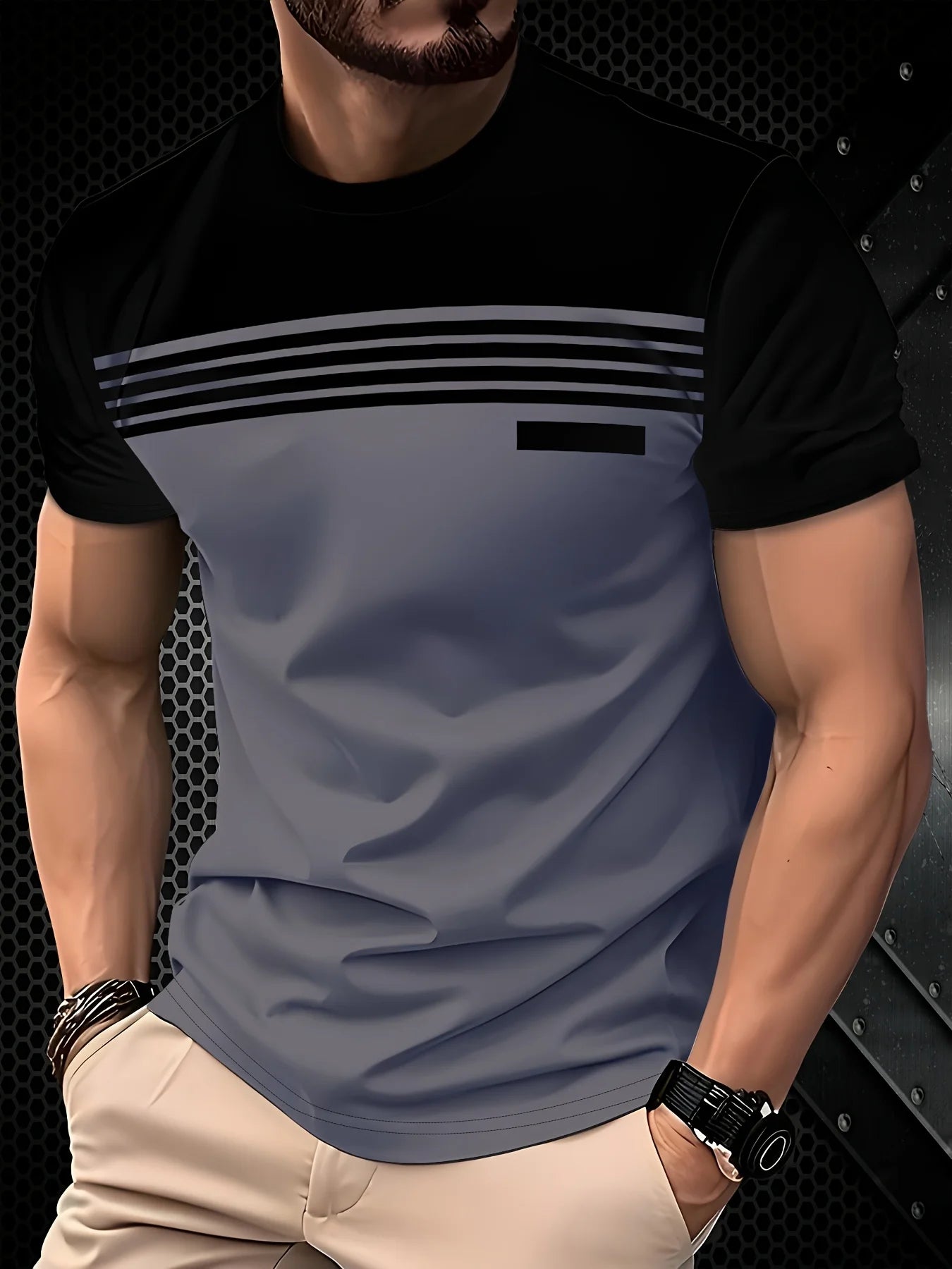 Noxwear - Fashionable men's summer new striped print comfortable breathable round neck T-shirt outdoor casual top