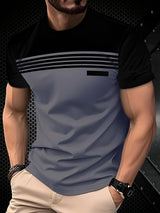 Noxwear - Fashionable men's summer new striped print comfortable breathable round neck T-shirt outdoor casual top
