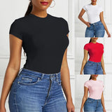 Noxwear Sexy One Piece Bodycon Bodysuit Short Sleeve O Neck Open Basic White Black Red Overalls Women Body Top Skinny Rompers Female