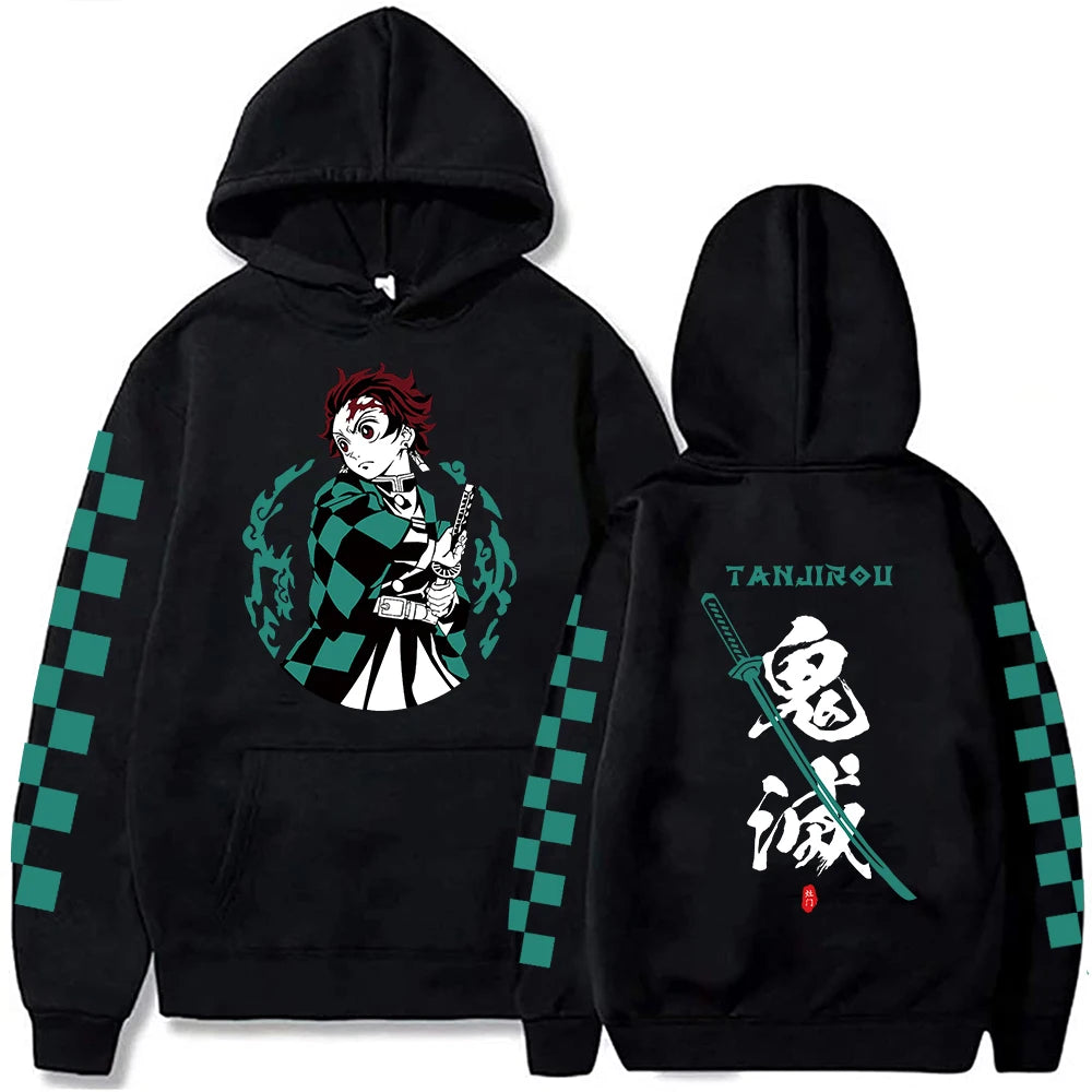 Noxwear-Japanese Anime Demon Slayer Hoodies for Men Akaza Manga Graphic Streetwear Pullover Hoody Long Sleeve Fleece Hooded Sweatshirt