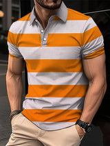 Noxwear - Men's Short Clothes Sleeved Lapel 3D Digital Printed Striped Polo Shirt Summer  Man's Business Casual Top Clothes Oversized