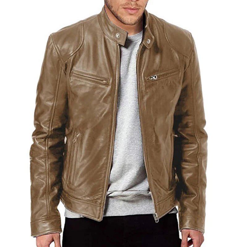 Noxwear - Motorcycle Leather Jackets Man Casual Fashion Motorcycle Coat Slim Fit Lapel PU Jackets Autumn Anti-wind Leather Coat Male