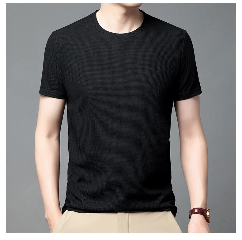 Noxwear - New Summer Waffle Round Neck Short Sleeved T-shirt for Men's Short Sleeved Top