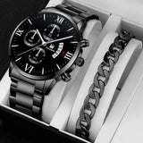 Noxwear -  Mens Fashion Business Quartz Watch Fashion Fake Three Eye Six Pin Calendar Men Watch Stainless Steel Belt Men Watches