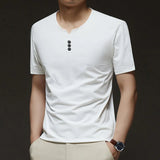 Noxwear - 2025 New Men's Business Casual Three Button V-neck Short Sleeved T-shirt Korean Style Summer Comfortable Versatile Top