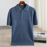 Noxwear - 100% Merino wool men's lapel short sleeved sweater T-shirt new knitted casual business men's pullover sweater wool T-shirt summe