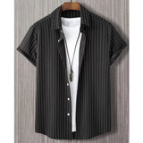 Noxwear - Hawaiian Shirts For Men 3d Stripe Print High-Quality Men'S Clothing Loose Oversized Shirts And Blooms Summer Casual Short Sleeve