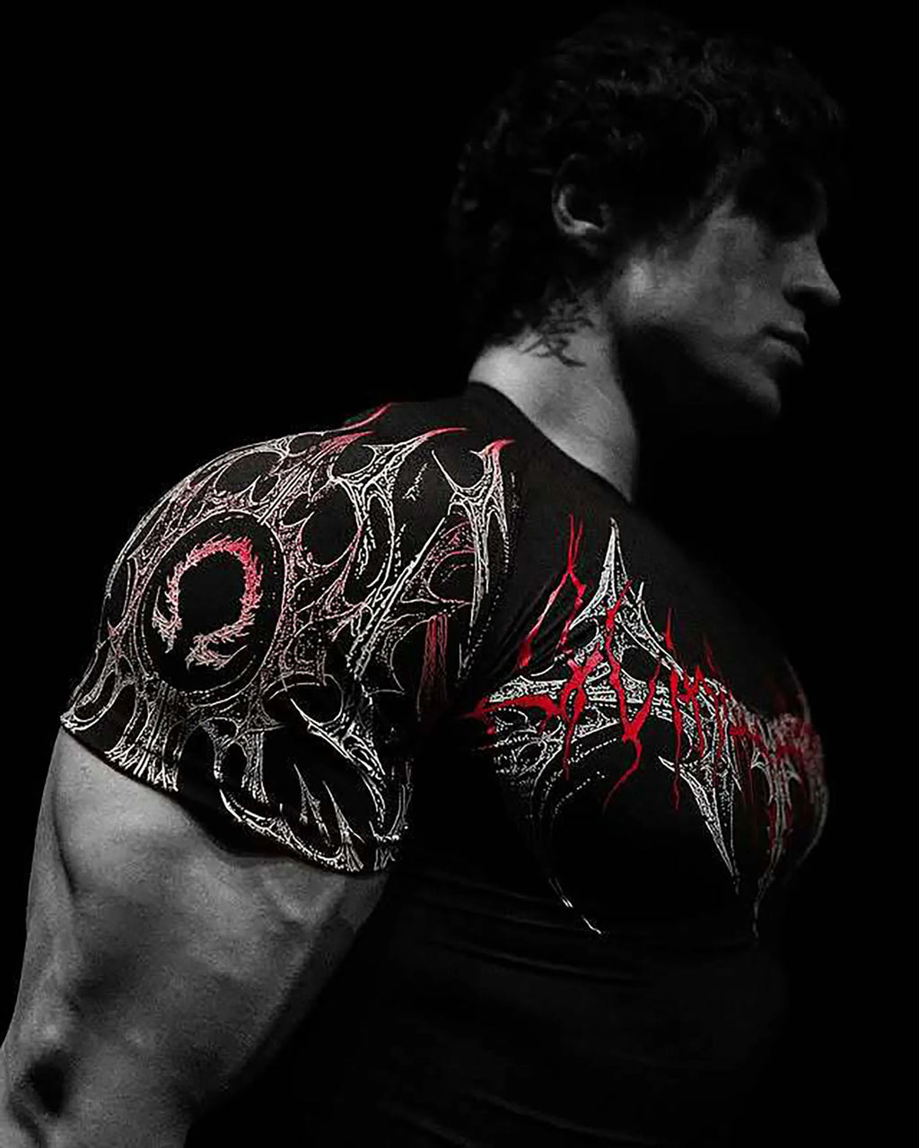 Noxwear - GYM T-shirt Men's Dark Gothic Print Muscle Tee  High Elasticity And Quick Drying Exercise For Bodybuilding Training 2025 Summer