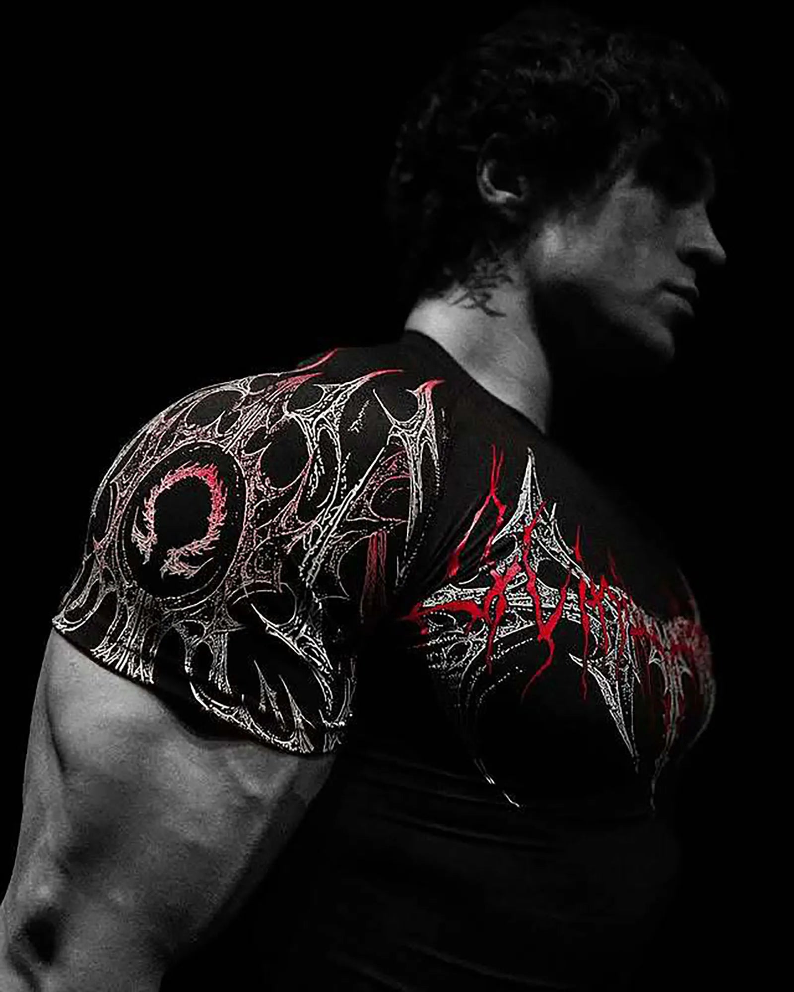 Noxwear - GYM T-shirt Men's Dark Gothic Print Muscle Tee  High Elasticity And Quick Drying Exercise For Bodybuilding Training 2025 Summer