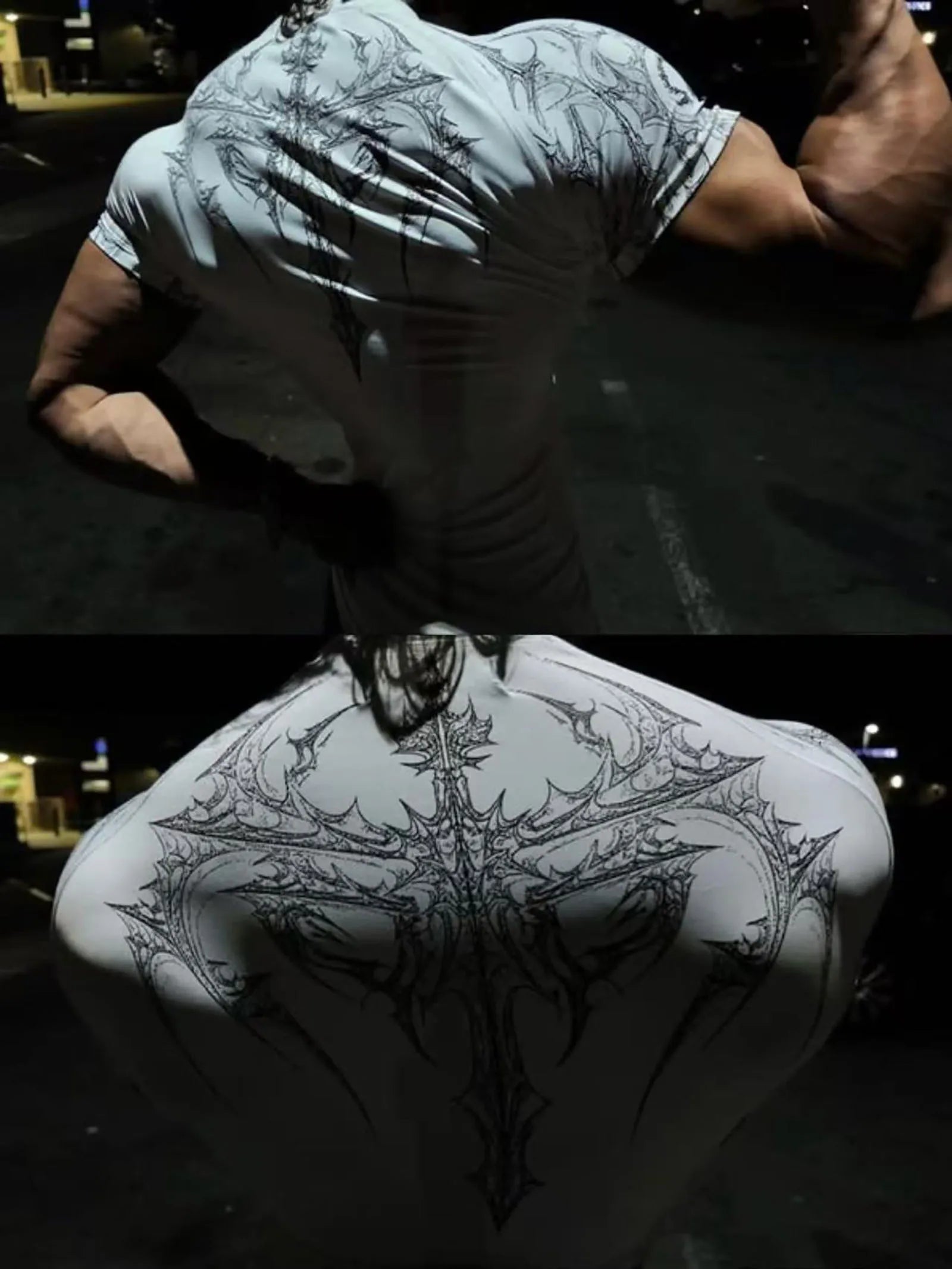 Noxwear - GYM T-shirt Men's Dark Gothic Print Muscle Tee  High Elasticity And Quick Drying Exercise For Bodybuilding Training 2025 Summer